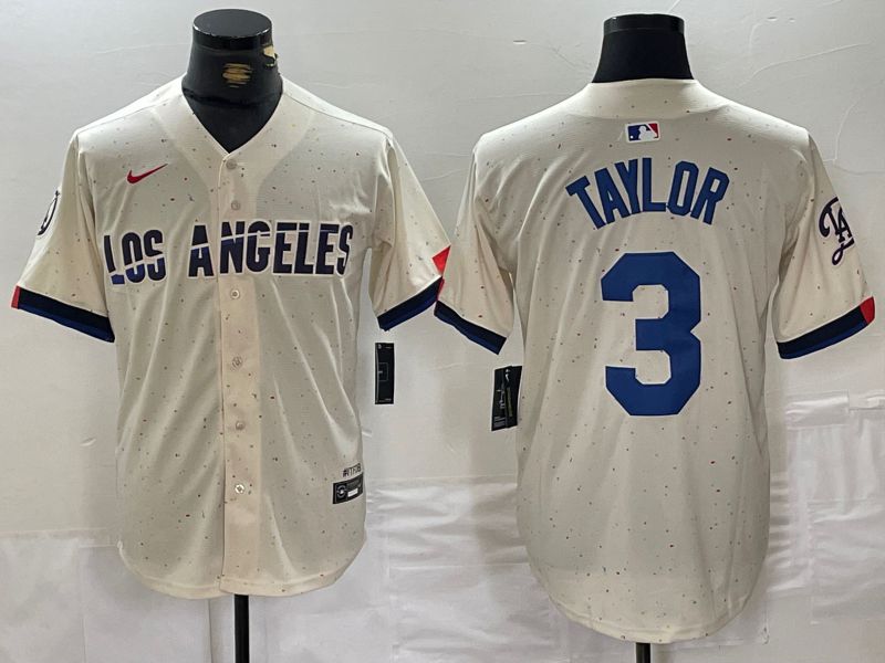 Men Los Angeles Dodgers #3 Taylor Cream Fashion Nike Game MLB Jersey style 1
